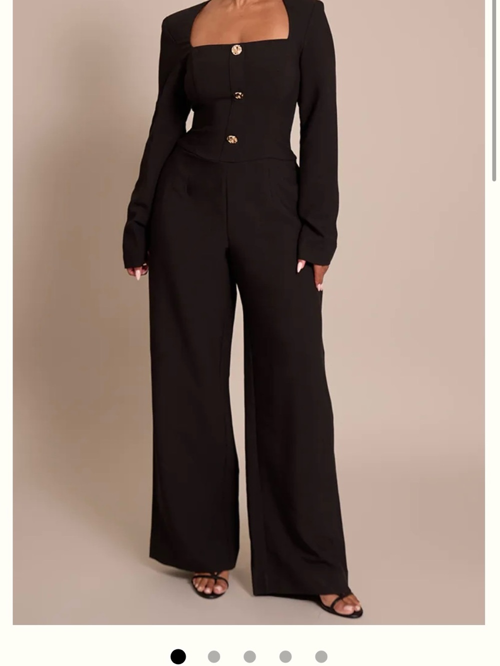 PrettyLittleThing Black Square-Neck Wide-Leg Jumpsuit with Gold Buttons